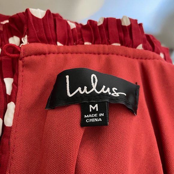 Lulus Pleat to meet you wine red polka dot Dress - Picture 2 of 8